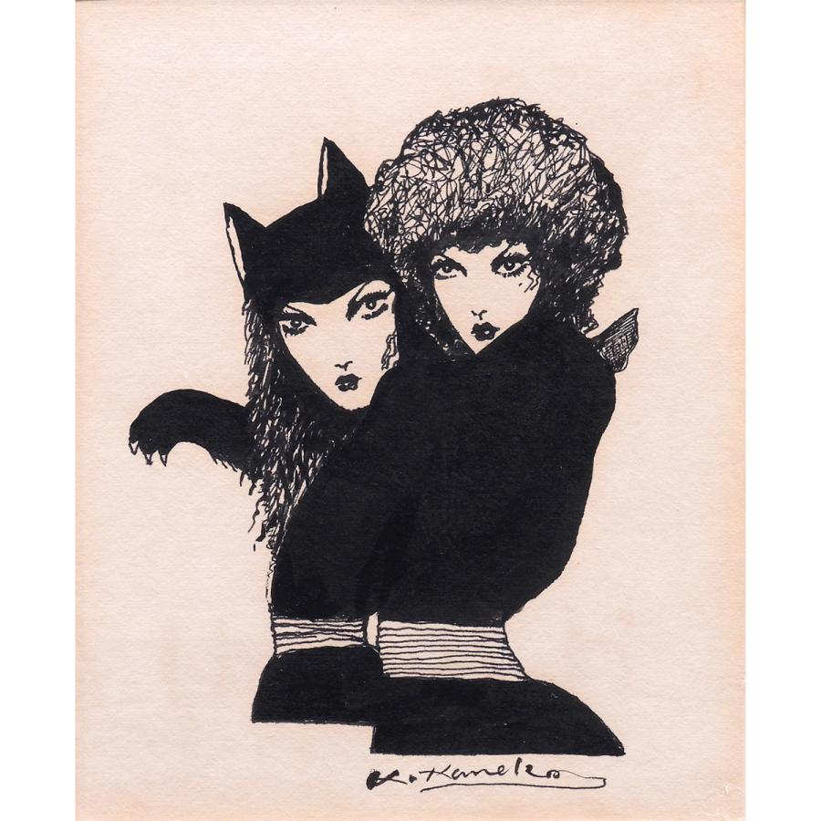 金子國義 女性像 紙にインク 人物画 美人画 超人気作家 1点物 オリジナル 猫 帽子 アート インテリア 原画 絵画 真作保証 値下げ交渉可能 |  | 01