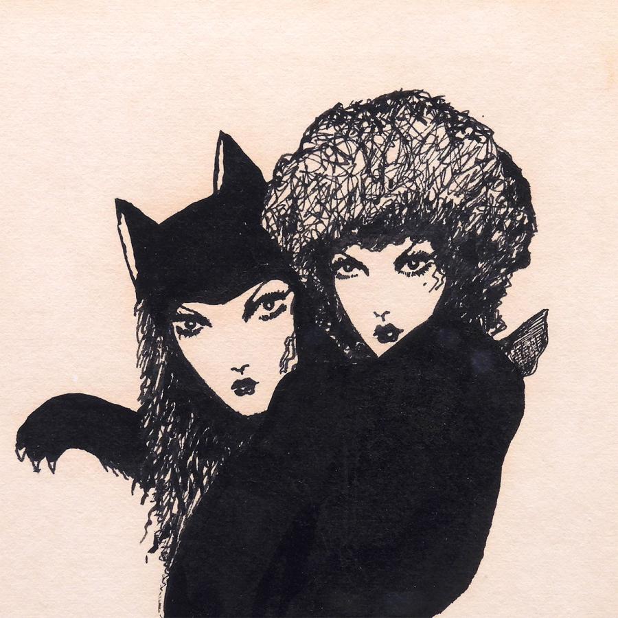金子國義 女性像 紙にインク 人物画 美人画 超人気作家 1点物 オリジナル 猫 帽子 アート インテリア 原画 絵画 真作保証 値下げ交渉可能 |  | 04