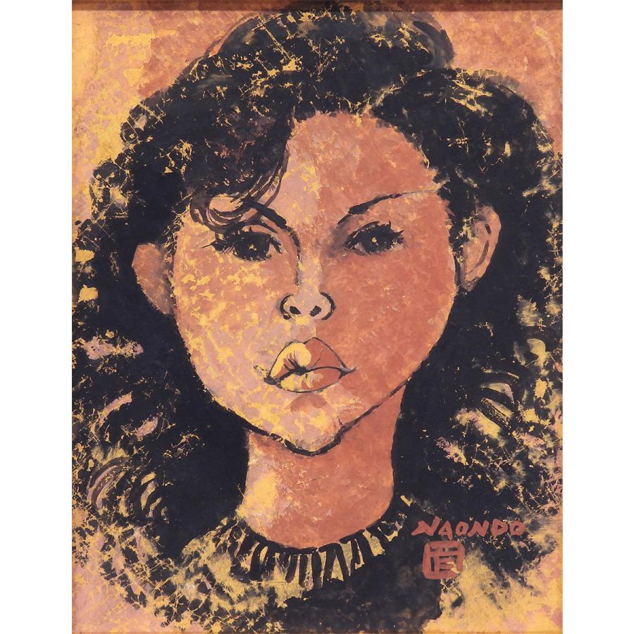 中村直人 女の顔 紙にグワッシュ6号 人物画 女性像 美人画 代表的モチーフ 解説付き アート インテリア 原画 絵画 真作保証 値下げ交渉可能 |  | 01