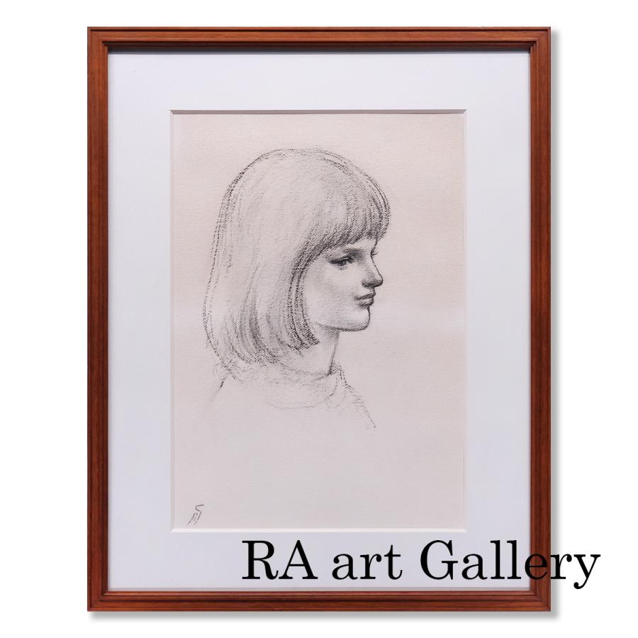 舟越保武 女の顔 紙にコンテ 人物画 女性像 美人画 彫刻家 デッサン クロッキー 作品解説あり アート 原画 絵画 真作保証 値下げ交渉可能 | 