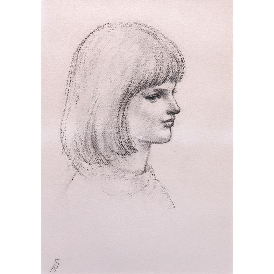 舟越保武 女の顔 紙にコンテ 人物画 女性像 美人画 彫刻家 デッサン クロッキー 作品解説あり アート 原画 絵画 真作保証 値下げ交渉可能 |  | 01