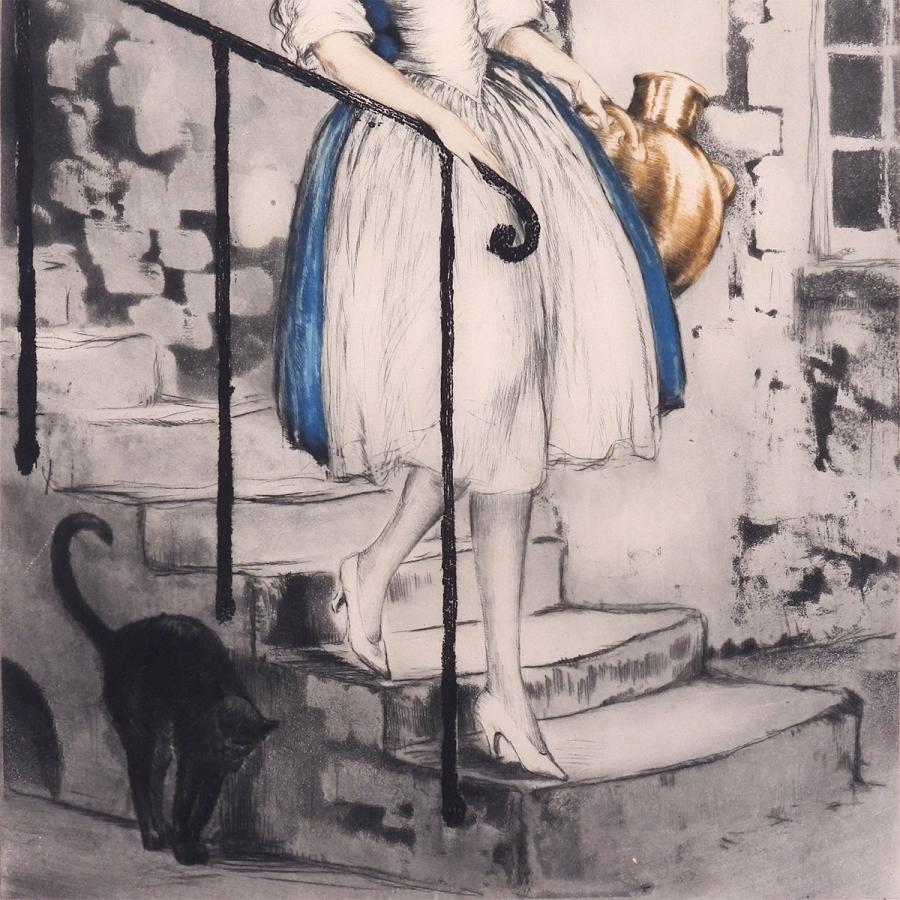 ルイ・イカール ミルクメイド 人物画 女性像 黒猫 美人画 動物画 階段 1月11日まで展示 作家直筆サイン 版画 絵画 真作保証 |  | 04