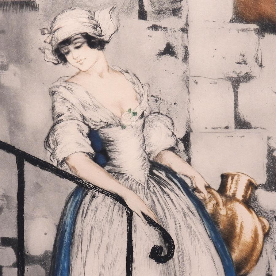 ルイ・イカール ミルクメイド 人物画 女性像 黒猫 美人画 動物画 階段 1月11日まで展示 作家直筆サイン 版画 絵画 真作保証 |  | 05