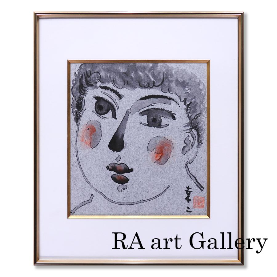絹谷幸二 女性の顔 色紙に墨彩 人物画 女性像 美人画 オリンピック 文化勲章 解説付き アート 文化勲章 原画 絵画 真作保証 値下げ交渉可能 | 