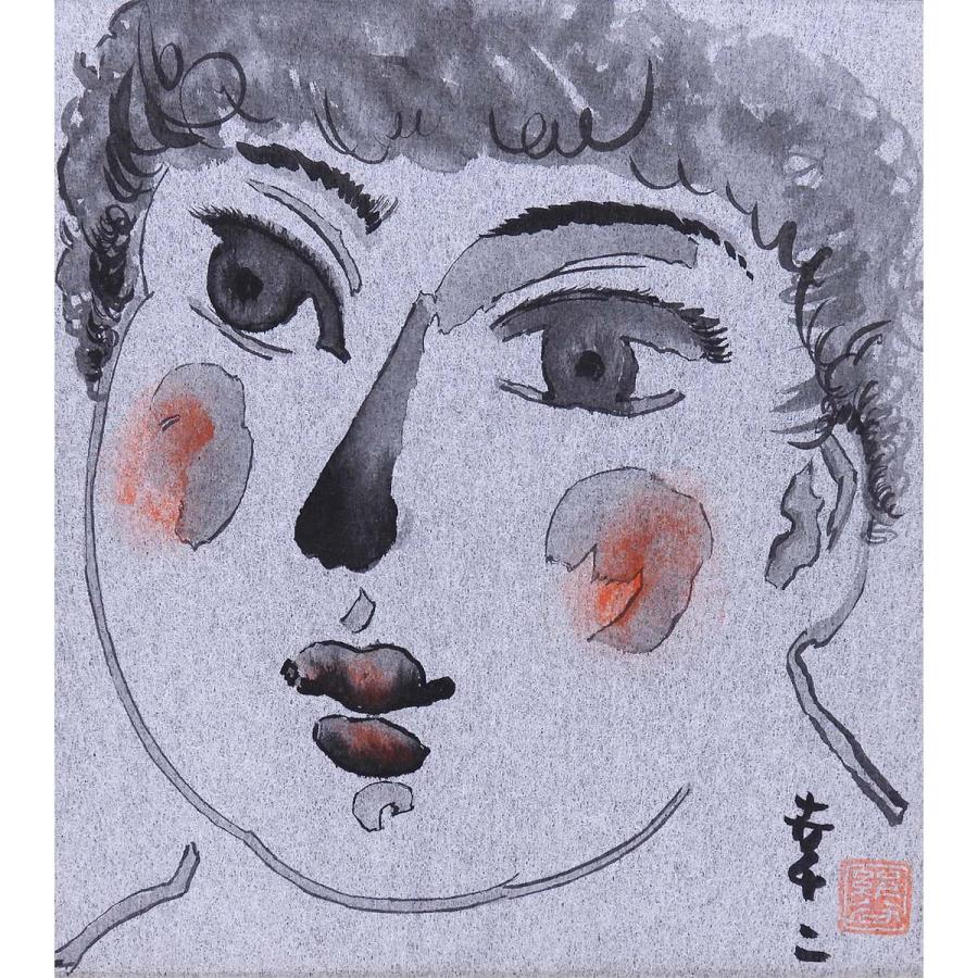 絹谷幸二 女性の顔 色紙に墨彩 人物画 女性像 美人画 オリンピック 文化勲章 解説付き アート 文化勲章 原画 絵画 真作保証 値下げ交渉可能 |  | 01