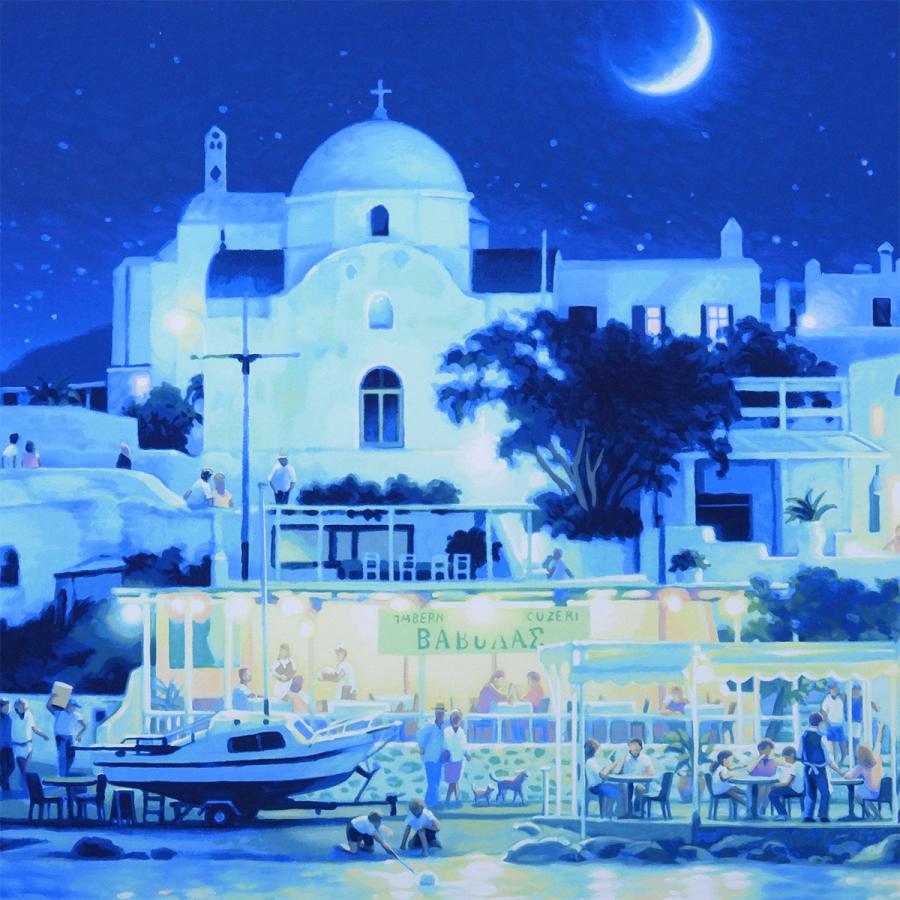 笹倉鉄平 月光浴 風景画 作家直筆サイン 夜景 月 海 代表作 ギリシャ ミコノス 解説 シルクスクリーン 版画 絵画 真作保証 値下げ交渉可能 |  | 08