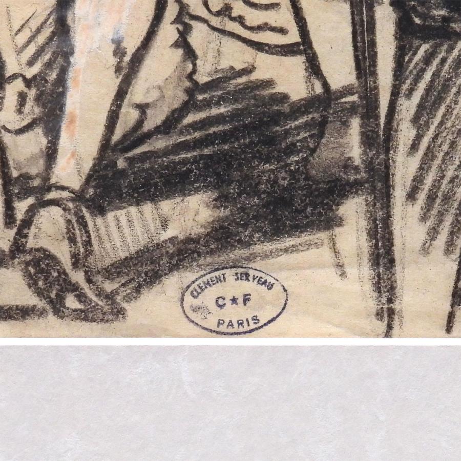クレマン・セルヴォー 帆船と群像 紙にパステル 人物画 フランス 1900年前半 美術品 解説あり アート 原画 絵画 真作保証 値下げ交渉可能_2