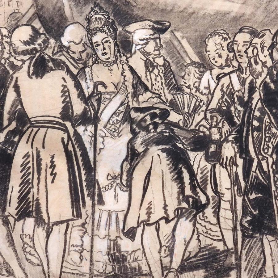 クレマン・セルヴォー 帆船と群像 紙にパステル 人物画 フランス 1900年前半 美術品 解説あり アート 原画 絵画 真作保証 値下げ交渉可能_7