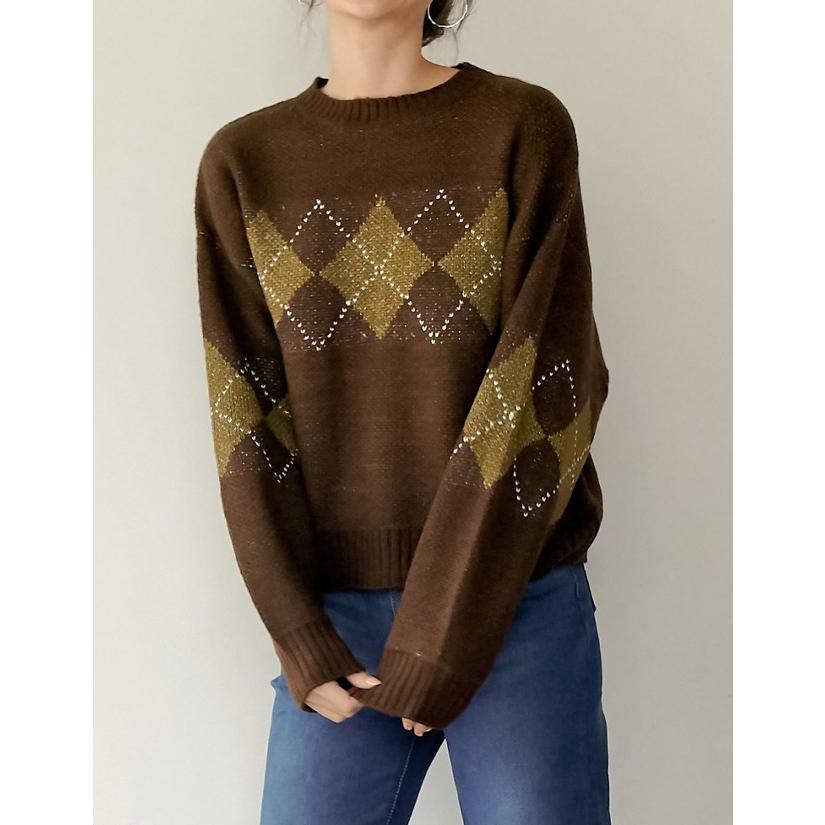 トップス レディース ニット セーター アーガイル柄 アーガイル模様 ひし形 長袖 1309 Reedit リエディ 通販 Yahoo ショッピング