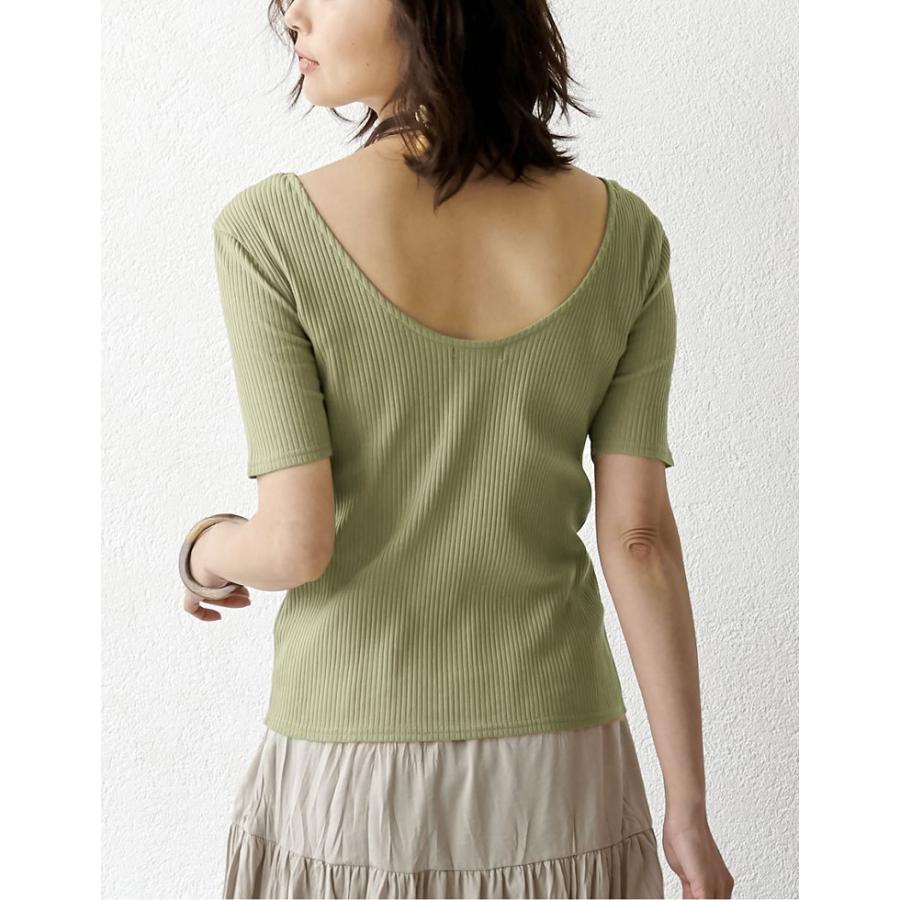 トップス レディース カットソー バックオープン 背中開き 五分袖 コットン夏 Reedit リエディ 通販 Yahoo ショッピング