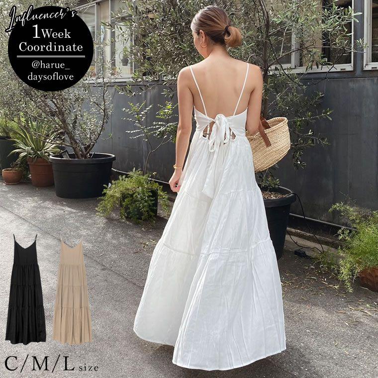 ワンピース マキシワンピース リゾートワンピ ロング丈 リネンライク レーヨン混 バックリボン バックコンシャス 1324 Reedit リエディ 通販 Yahoo ショッピング