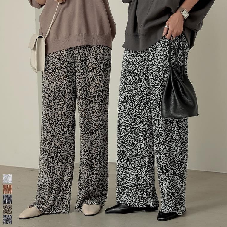 パンツ レディース プリーツパンツ ストレートパンツ レオパード柄 ヒョウ柄 豹柄 アニマル柄 ルームウェア 低身長向け 高身長向け Reedit リエディ 通販 Yahoo ショッピング
