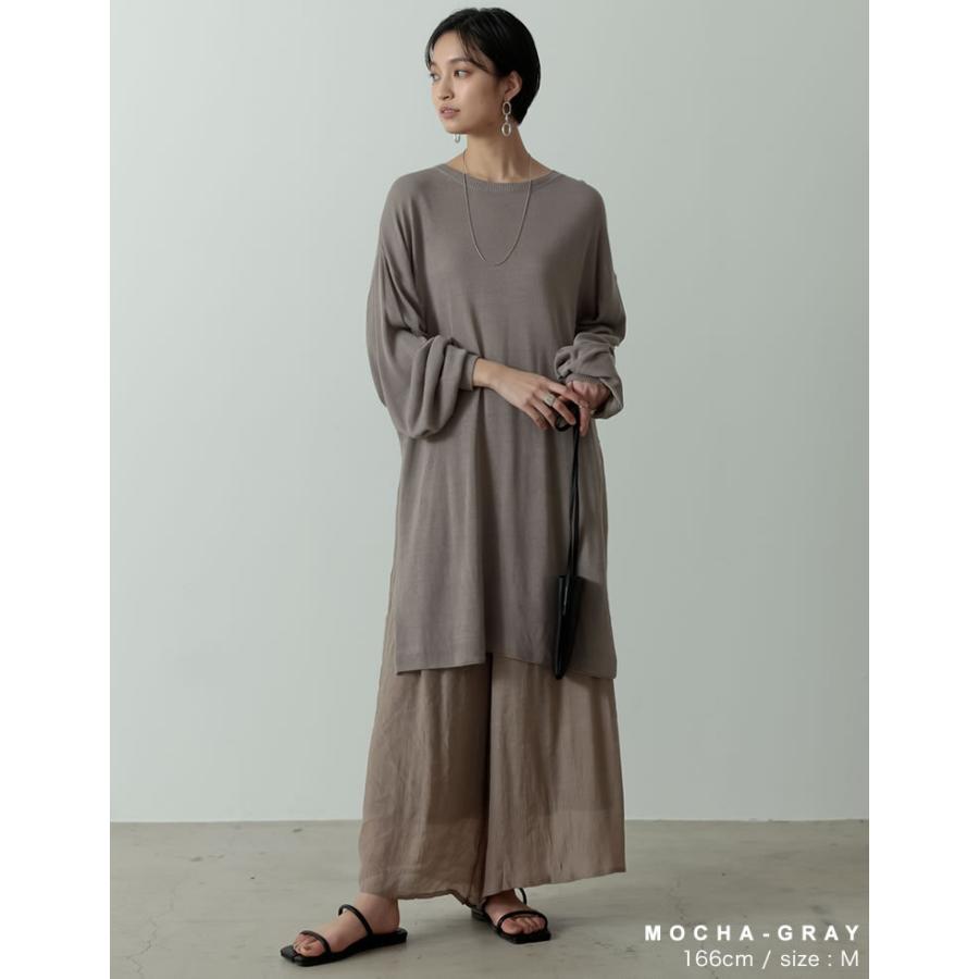 ニットチュニック 長袖 サイドスリット クルーネック シアーニット シースル?ニット レーヨンニット 接触冷感 2021春 | Re:EDIT | 15