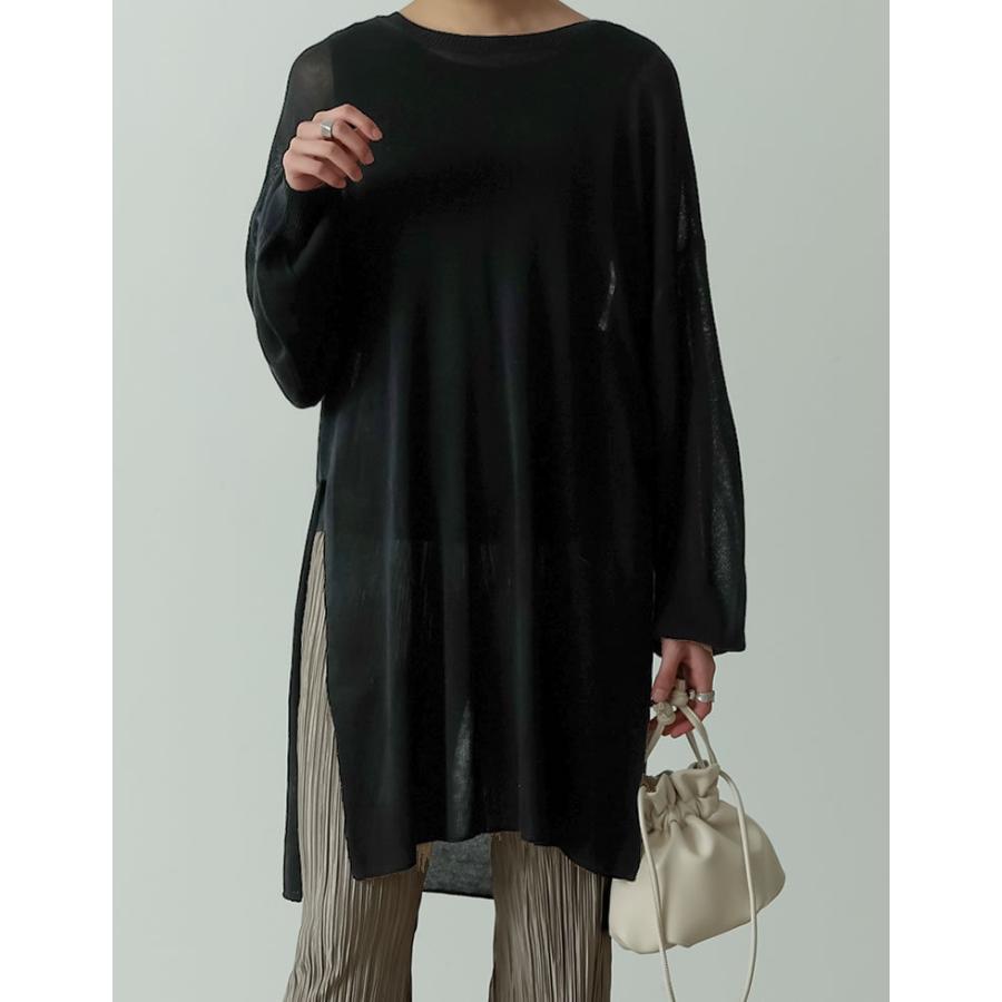 ニットチュニック 長袖 サイドスリット クルーネック シアーニット シースル?ニット レーヨンニット 接触冷感 2021春 | Re:EDIT | 08