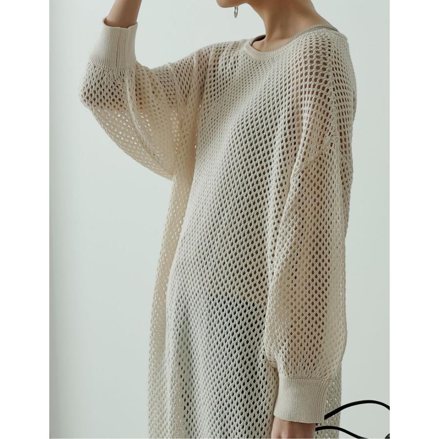 ニットワンピース レディース メッシュワンピース 透かし編みニットワンピース 長袖 ロング丈 マキシ丈 レイヤード 重ね着 Reedit リエディ 通販 Yahoo ショッピング