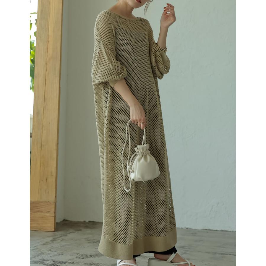 ニットワンピース レディース メッシュワンピース 透かし編みニットワンピース 長袖 ロング丈 マキシ丈 レイヤード 重ね着 Reedit リエディ 通販 Yahoo ショッピング
