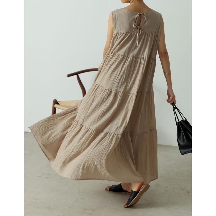 ワンピース レディース ティアードワンピース ロング丈 ノースリーブ バックシャン バックリボン 低身長向け サマーワンピース 飯豊まりえさん着用 1342 Reedit リエディ 通販 Yahoo ショッピング