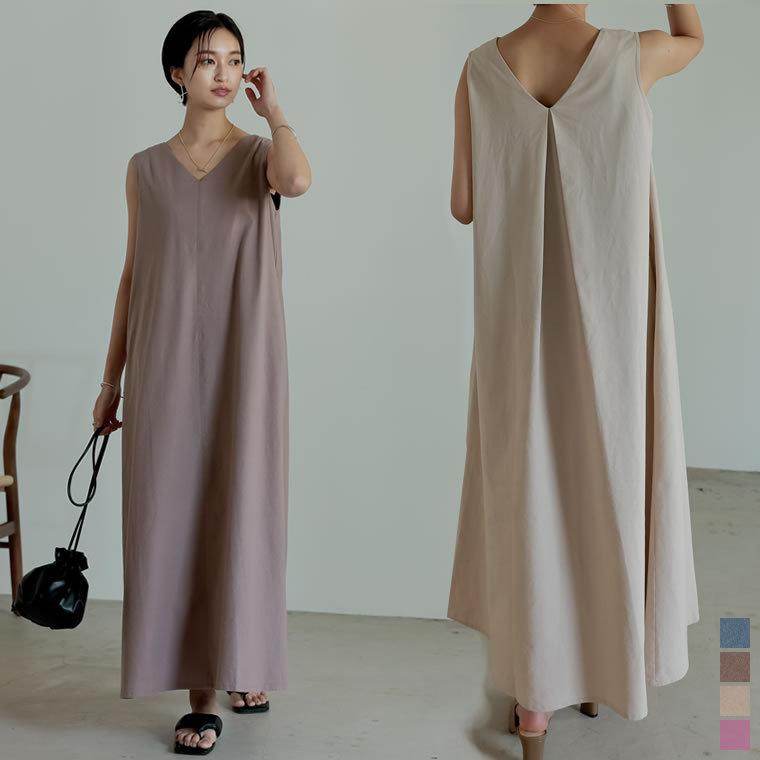 ワンピース レディース テントワンピース ノースリーブ Vネック ロング丈 マキシワンピース 前後2way リネンブレンド 低身長向け 高身長向け Reedit リエディ 通販 Yahoo ショッピング