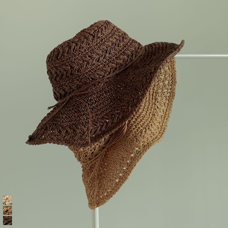 帽子 レディース ハット つば広 麦わら ペーパー素材 透かし編み 紫外線対策 暑さ対策 交換無料