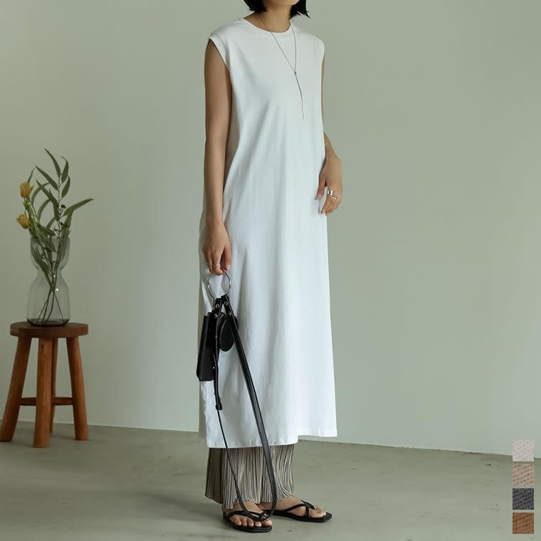 ワンピース レディース カットソー Tシャツワンピース Tワンピース ノースリーブ ロング丈 ドロップショルダー 綿100 Reedit リエディ 通販 Yahoo ショッピング