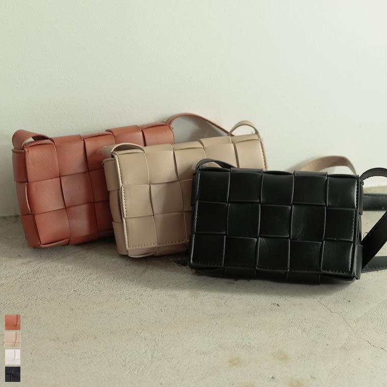 バーガンディ 編み込みレザーショルダーバッグ Gready Brilliant【2025年10月ファミリーセール対象商品】レザー