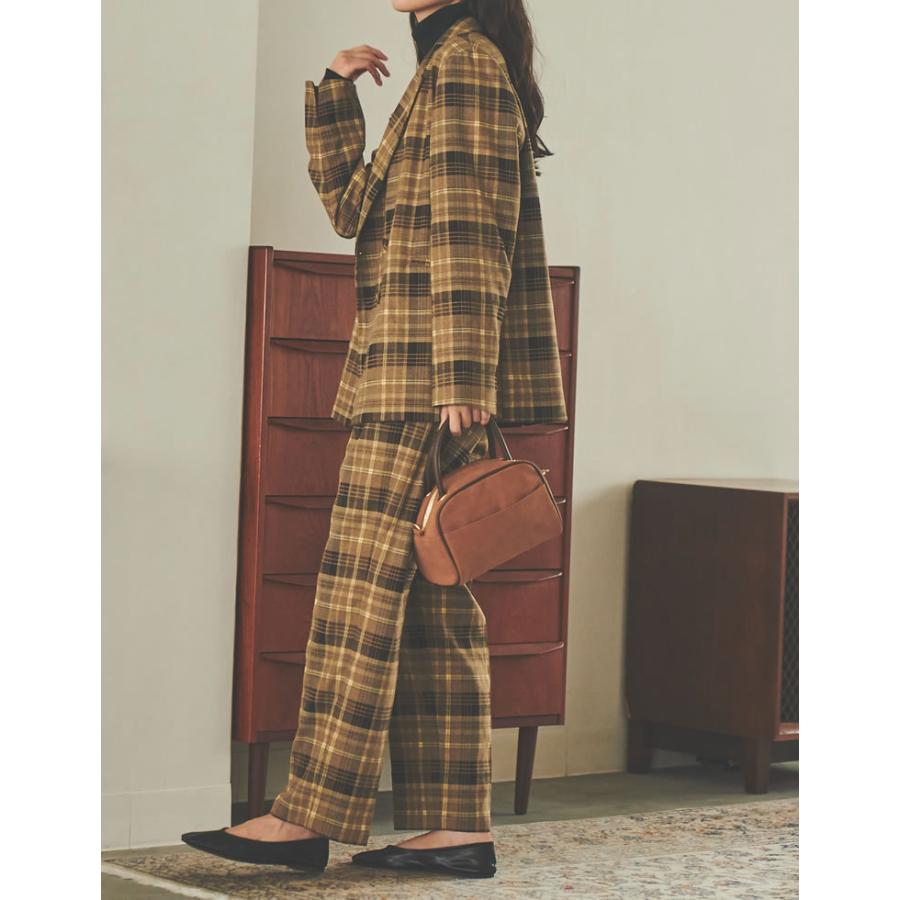 セットアップ/DEFY チェック柄 ハイネック トレーナー&パンツ セットアップ チェック柄 テーラード ジャケット ブレザー ロング