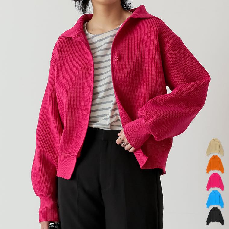 ニットカーディガン レディース ニットトップス 襟付き 長袖 ジャスト  