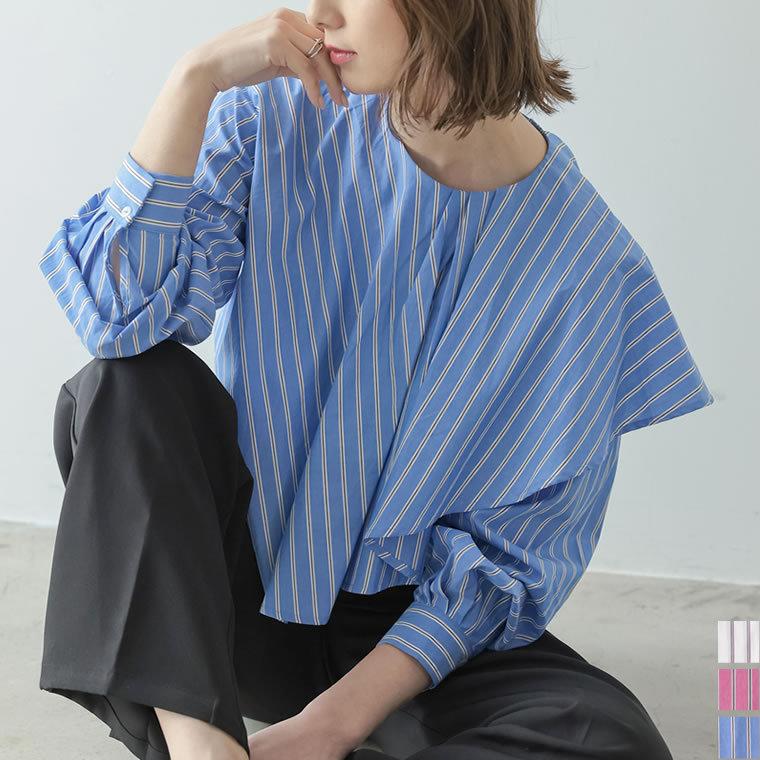 ブラウス レディース トップス シャツ ケープブラウス ストライプ柄 長袖 綿100% 2022春夏 2022S S 2022SS 記念日 ブラウス レディース トップス シャツ ケープブラウス ストライプ柄 長袖 綿100% 2022春夏 2022S S 2022SS 記念日