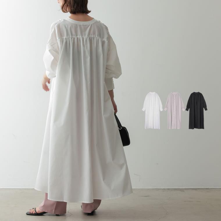 ワンピース レディース ギャザーワンピース シャツワンピース バンドカラー ノーカラー ロング丈 22春夏 22s S 22ss Reedit リエディ 通販 Yahoo ショッピング