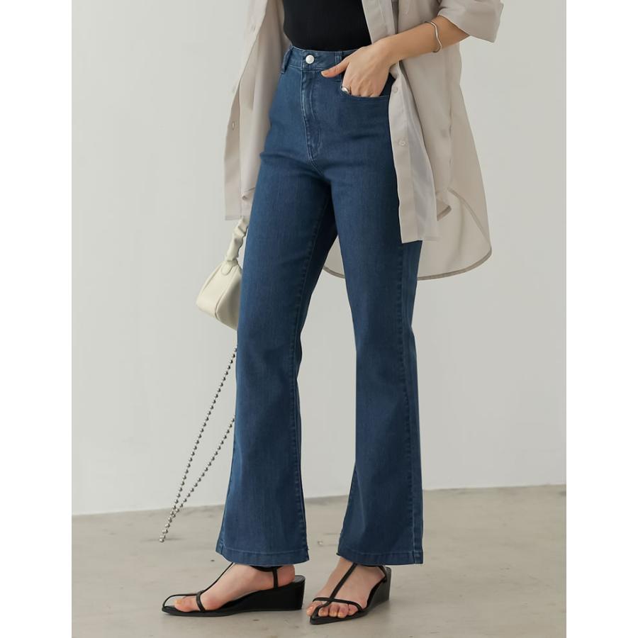 RIRESEXY フレアデニム Sサイズ 大きいサイズ スリットフレアデニムパンツ（ゆったりヒップ