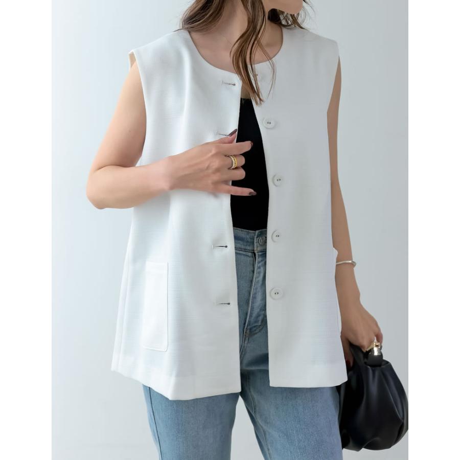 ベスト レディース S Ss ジレ チュニック丈 ツイード ノーカラー ノースリーブジャケット 春夏 正規品販売 ノースリーブジャケット