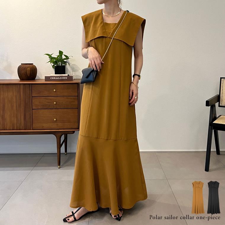 季節のおすすめ商品 ワンピース レディース セーラーカラー ロング丈 ノースリーブ フレア Iライン 低身長向け 高身長向け 22春夏 22s S 22ss