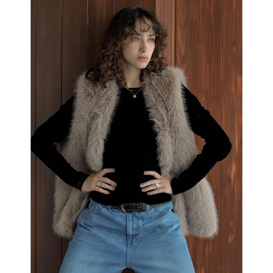 アウター ベスト レディース 4色 M/L 秋冬 ファーベスト ジレ ジャケット ノーカラージャケット ノースリーブ 秋冬 | Re:EDIT | 06