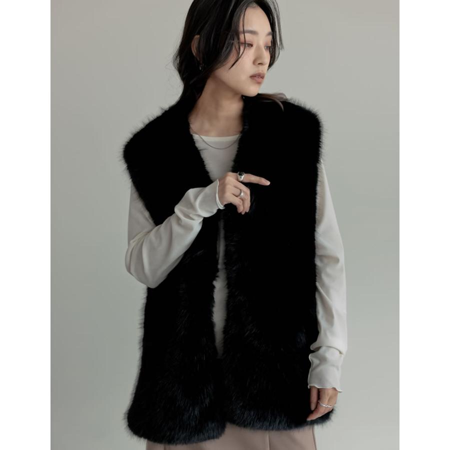 Theory・FOXブラックファー ・ジレ・ノースリーブロングベスト・フーディ Re:EDIT（リエディ） 【クーポン対象】 アウター ベスト レディース 4