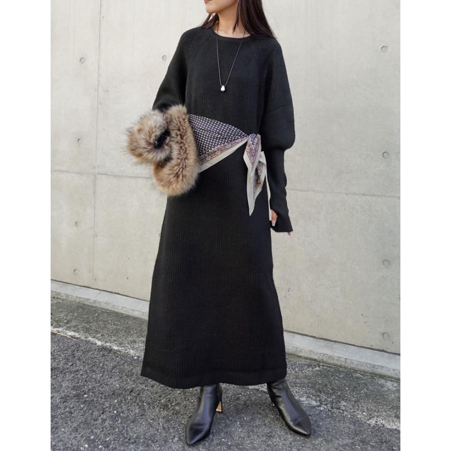 エムズグレイシー ニット 切替 ティアード ワンピース 38 ブラック Re:EDIT（リエディ） ワンピース ロング丈 指穴 レディース 9色 低身長