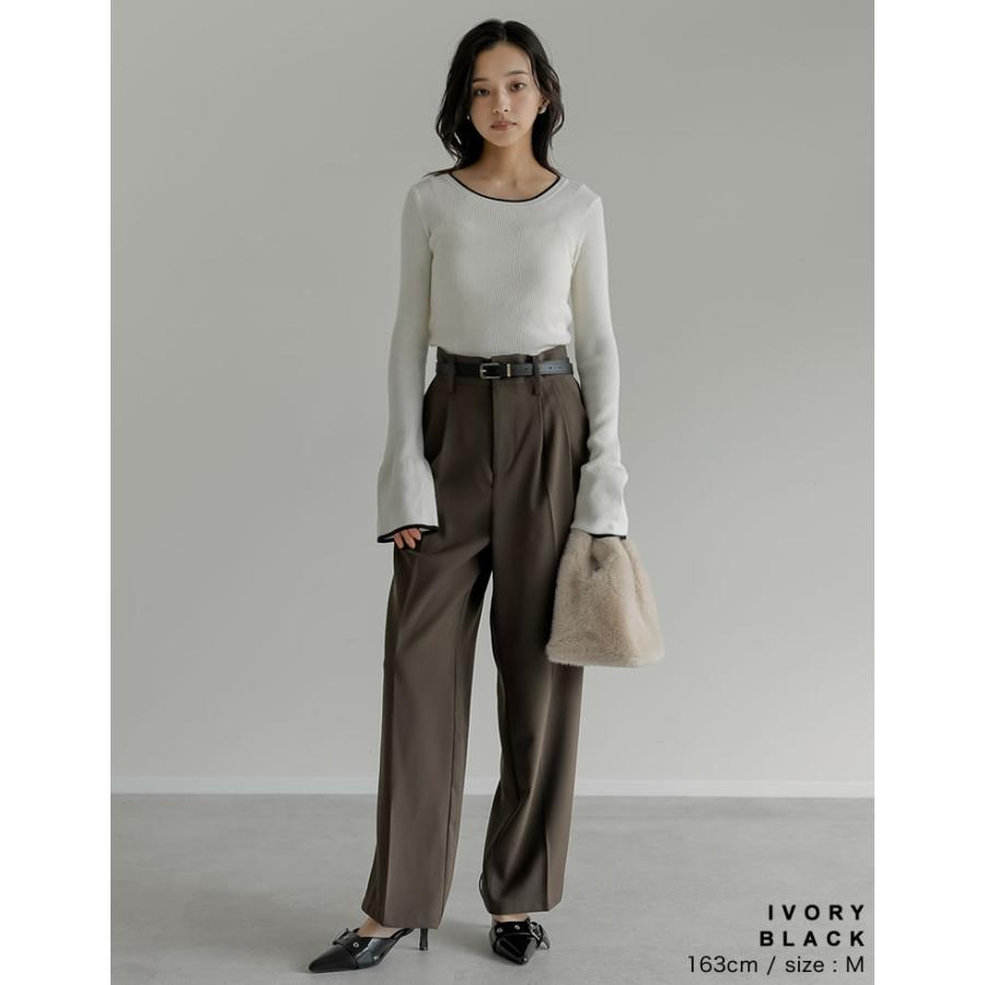 【まとめ買い】 ニット トップス セーター 長袖 レディース 11色 M/L リブニット 袖フレア 配色 カラーニット クルーネック 2025秋冬[mb] | Re:EDIT | 23