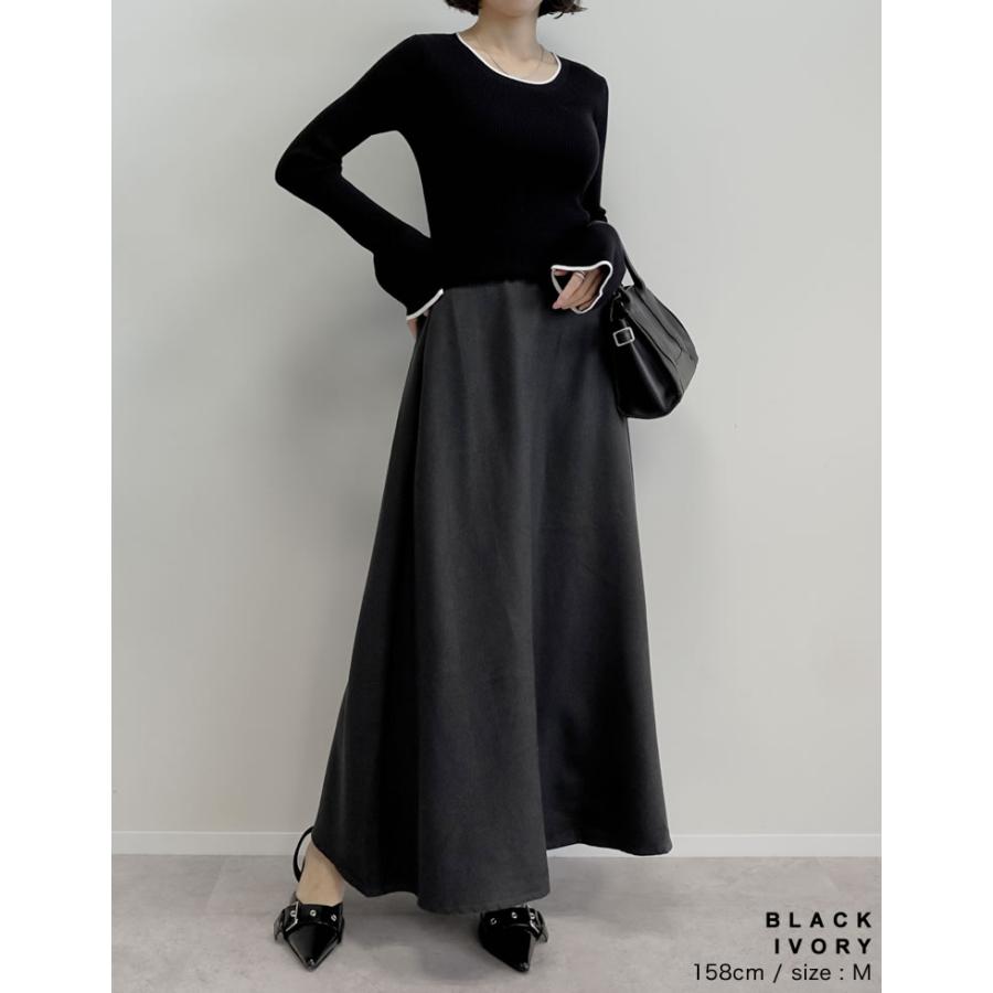 【まとめ買い】 ニット トップス セーター 長袖 レディース 11色 M/L リブニット 袖フレア 配色 カラーニット クルーネック 2025秋冬[mb] | Re:EDIT | 25