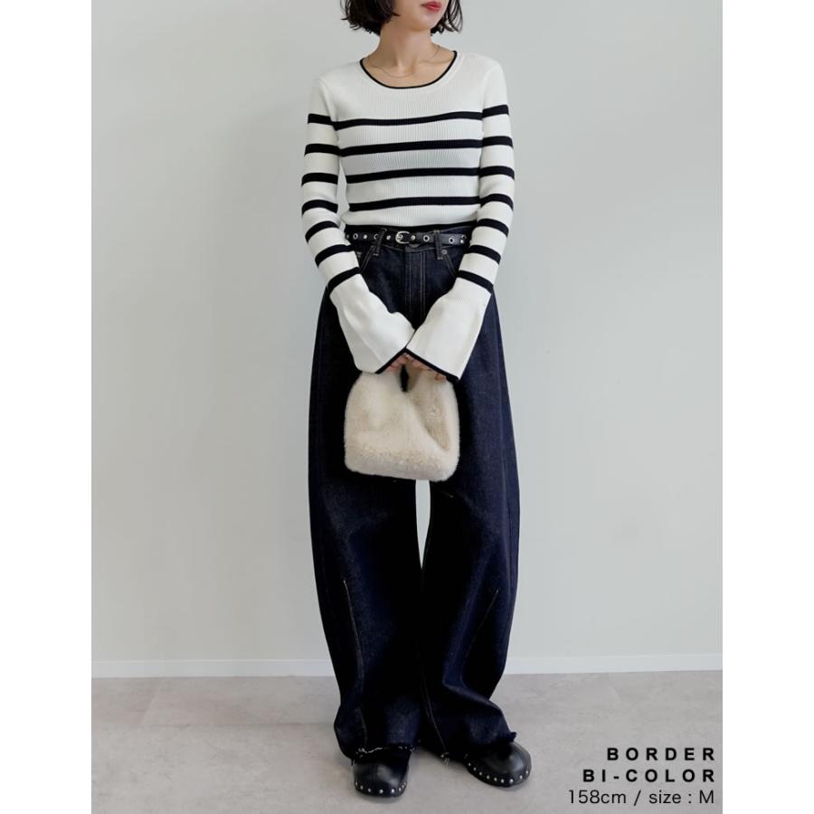 【まとめ買い】 ニット トップス セーター 長袖 レディース 11色 M/L リブニット 袖フレア 配色 カラーニット クルーネック 2025秋冬[mb] | Re:EDIT | 26