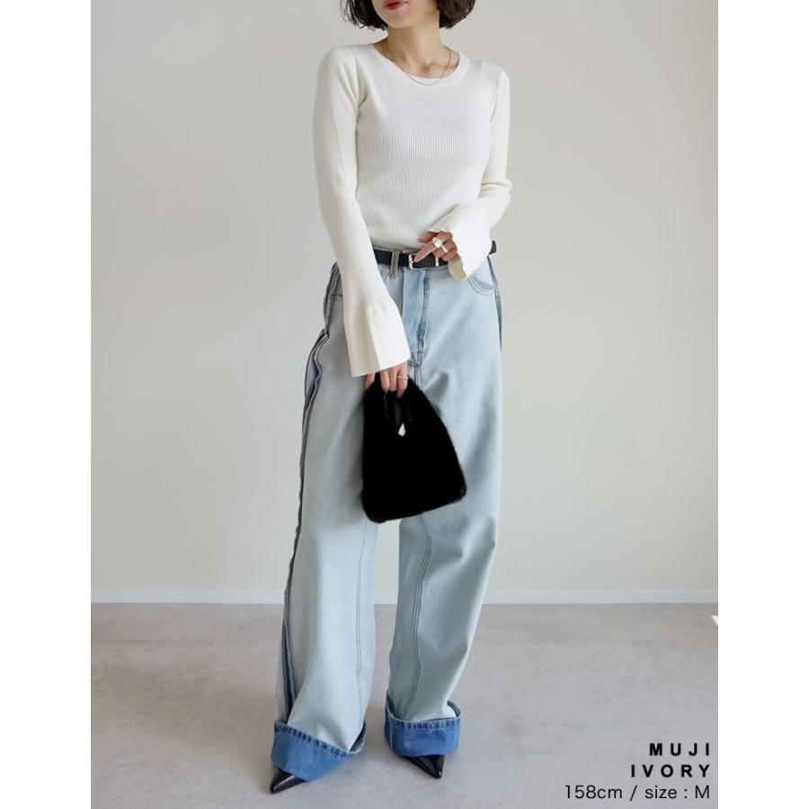 【まとめ買い】 ニット トップス セーター 長袖 レディース 11色 M/L リブニット 袖フレア 配色 カラーニット クルーネック 2025秋冬[mb] | Re:EDIT | 27