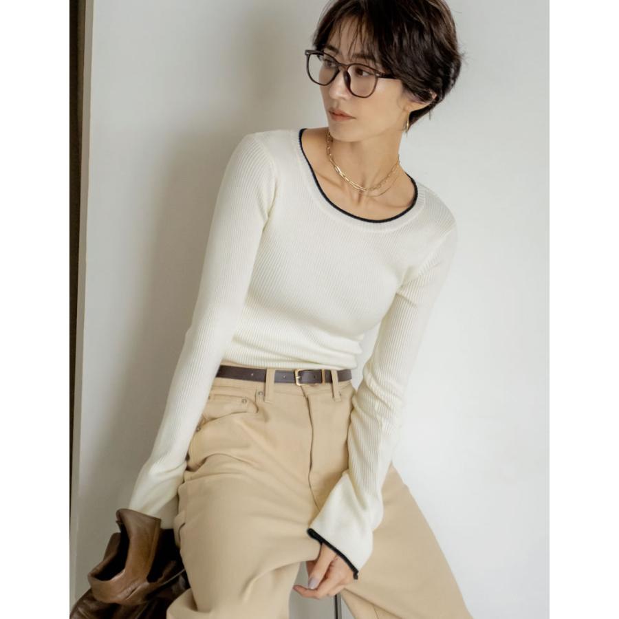 【まとめ買い】 ニット トップス セーター 長袖 レディース 11色 M/L リブニット 袖フレア 配色 カラーニット クルーネック 2025秋冬[mb] | Re:EDIT | 14