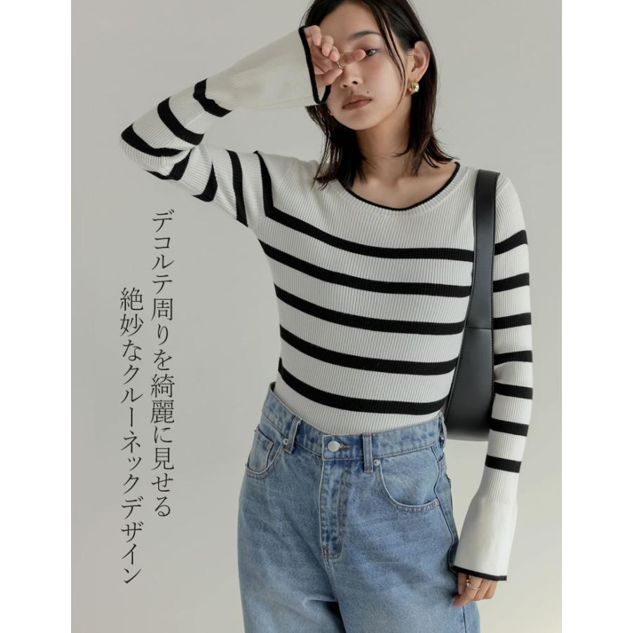 【まとめ買い】 ニット トップス セーター 長袖 レディース 11色 M/L リブニット 袖フレア 配色 カラーニット クルーネック 2025秋冬[mb] | Re:EDIT | 18