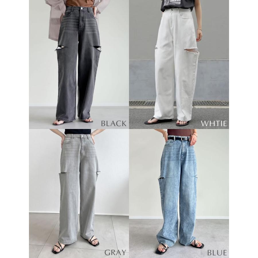 デニム ジーンズ レディース 10色 低身長 高身長 パンツ ストレート サイドスリット ダメージ加工 ポケットあり 春夏 | Re:EDIT | 20