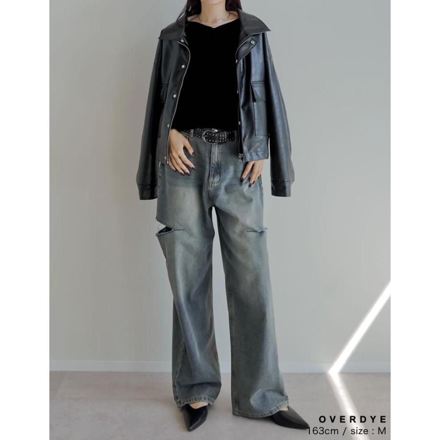 デニム ジーンズ レディース パンツ 低身長 高身長 ストレート サイドスリット ダメージ加工 ポケットあり 春夏 | Re:EDIT | 20