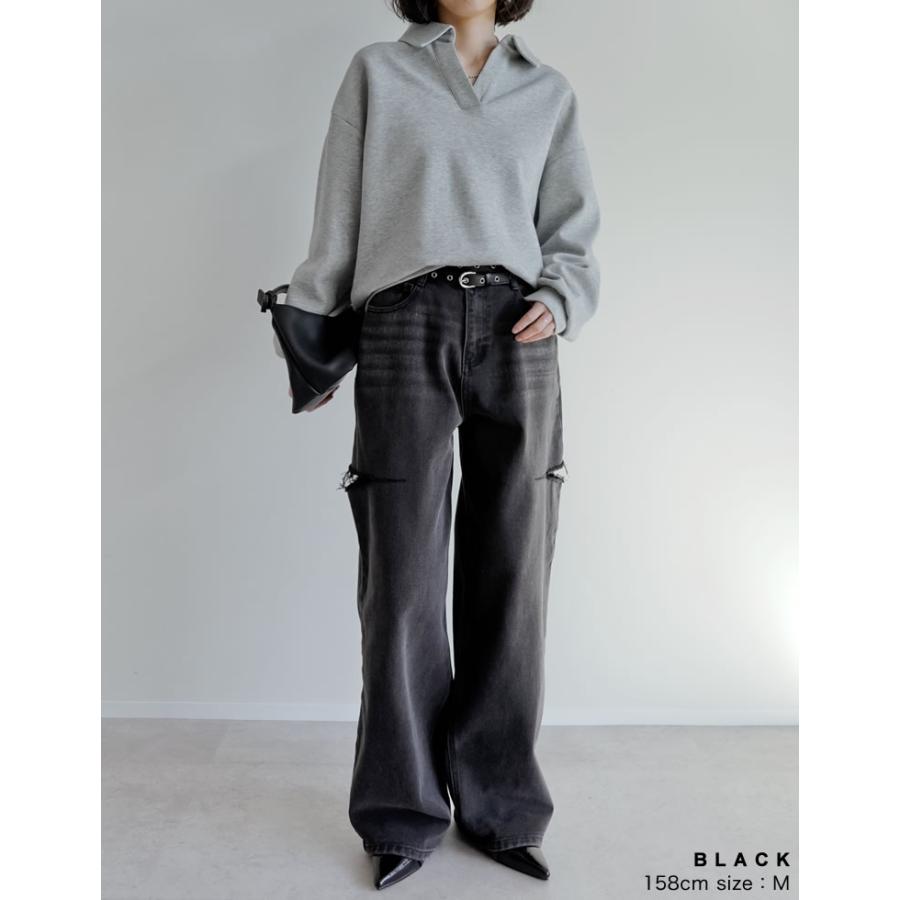デニム ジーンズ レディース パンツ 低身長 高身長 ストレート サイドスリット ダメージ加工 ポケットあり 春夏 | Re:EDIT | 22