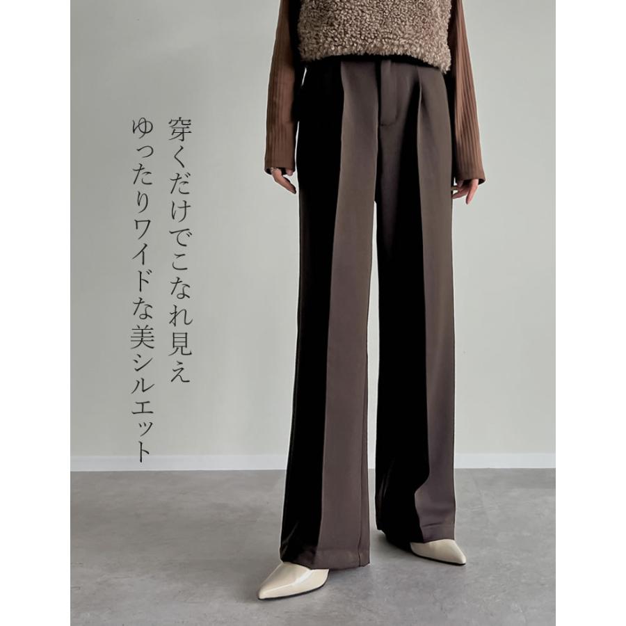 パンツ スラックス ワイドパンツ レディース 低身長 高身長 9サイズ 7色 センタープレス タックパンツ カラーパンツ 2025秋冬[mb] | Re:EDIT | 08