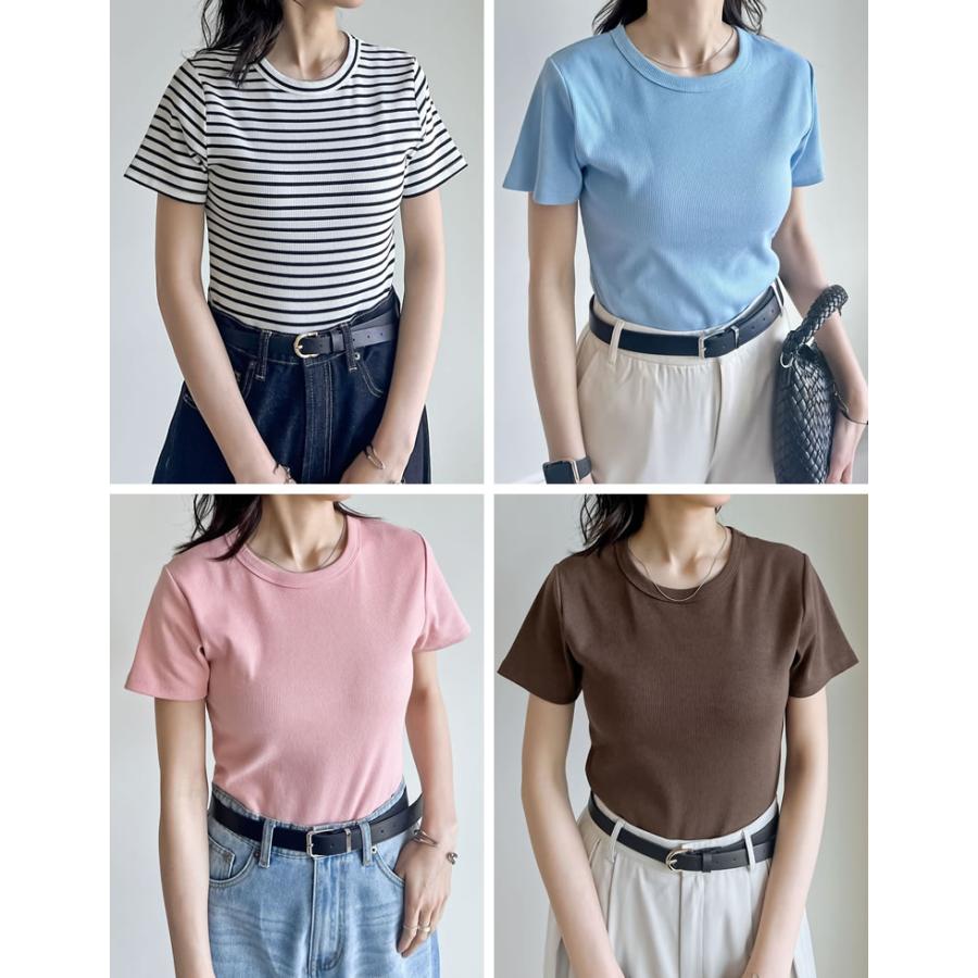 Tシャツ レディース トップス カットソー 半袖 リブカットソー インナー ストレッチ 新色追加 晩夏 XL 2025春夏[mb] | Re:EDIT | 19