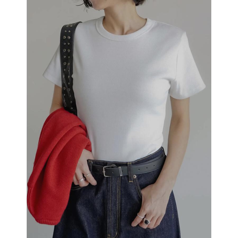 Tシャツ レディース トップス カットソー 半袖 リブカットソー インナー ストレッチ 新色追加 晩夏 XL 2025春夏[mb] | Re:EDIT | 20