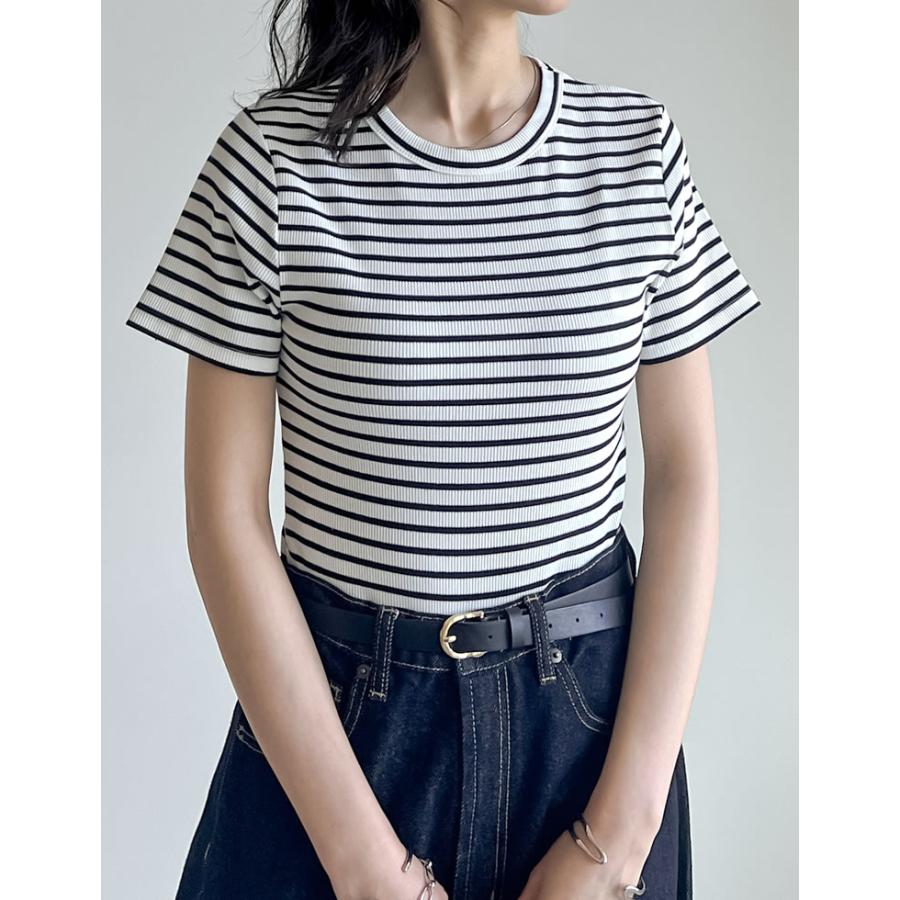 Tシャツ レディース トップス カットソー 半袖 リブカットソー インナー ストレッチ 新色追加 晩夏 XL 2025春夏[mb] | Re:EDIT | 23