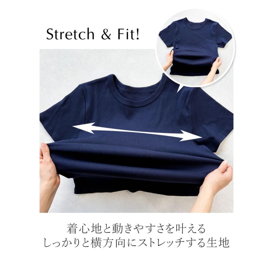 Tシャツ レディース トップス カットソー 半袖 リブカットソー インナー ストレッチ 新色追加 晩夏 XL 2025春夏[mb] | Re:EDIT | 15