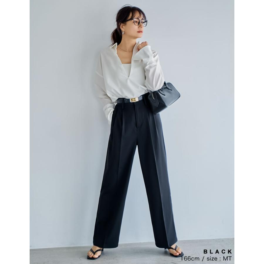 ワイドパンツ レディース パンツ 低身長 高身長 スモール トール XL スラックス ベルトループ ウエストバックゴム ポケットあり 春夏[mb] | Re:EDIT | 09
